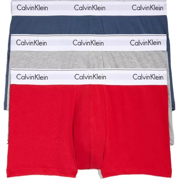 Calvin Klein Mens Modern Cotton Stretch 3Pack Low Rise TrunkGrey Heather Blue Edge Fuschia Berry