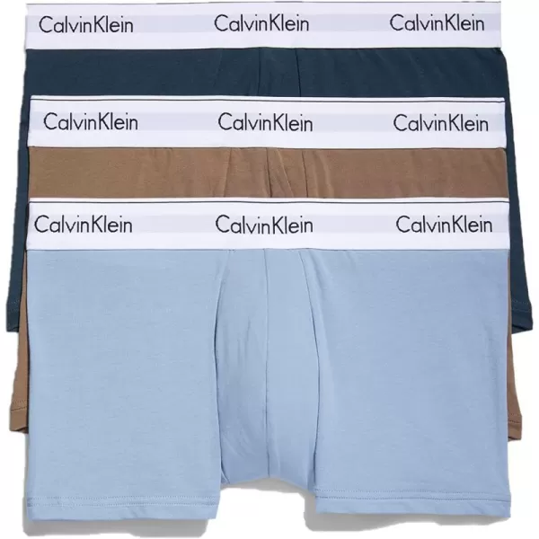 Calvin Klein Mens Modern Cotton Stretch 3Pack Low Rise TrunkMidnight Navy Mauve Brown Iceland Blue