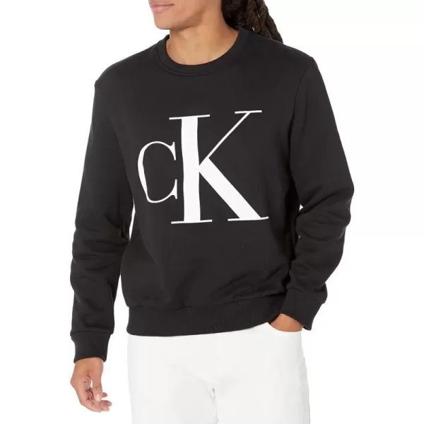 Calvin Klein Mens Monogram Logo Fleece Crewneck SweatshirtBlack Beauty