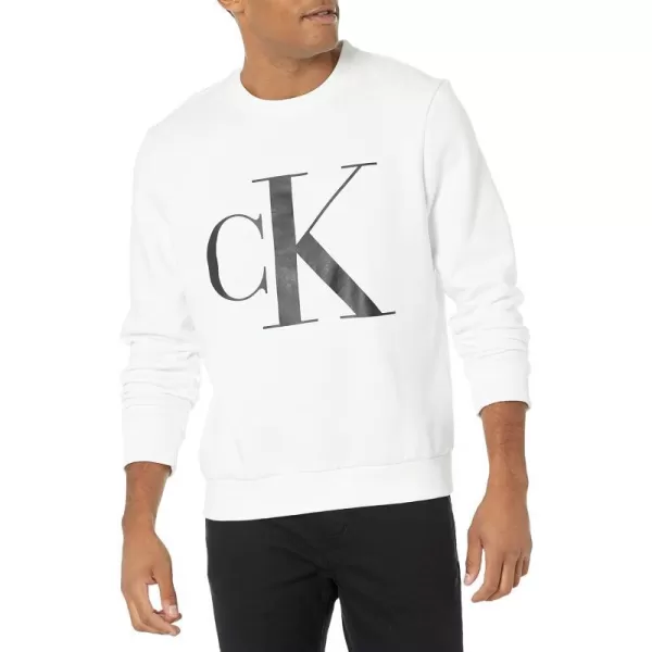 Calvin Klein Mens Monogram Logo Fleece Crewneck SweatshirtBrilliant White