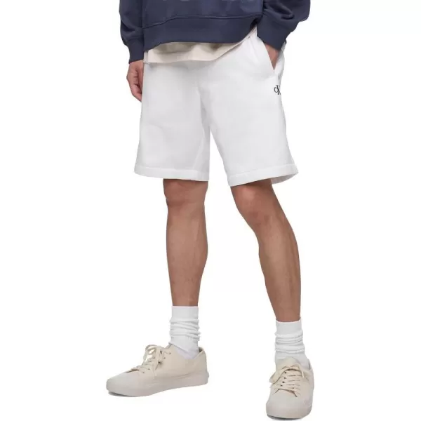 Calvin Klein Mens Monogram Logo Fleece ShortsBrilliant White