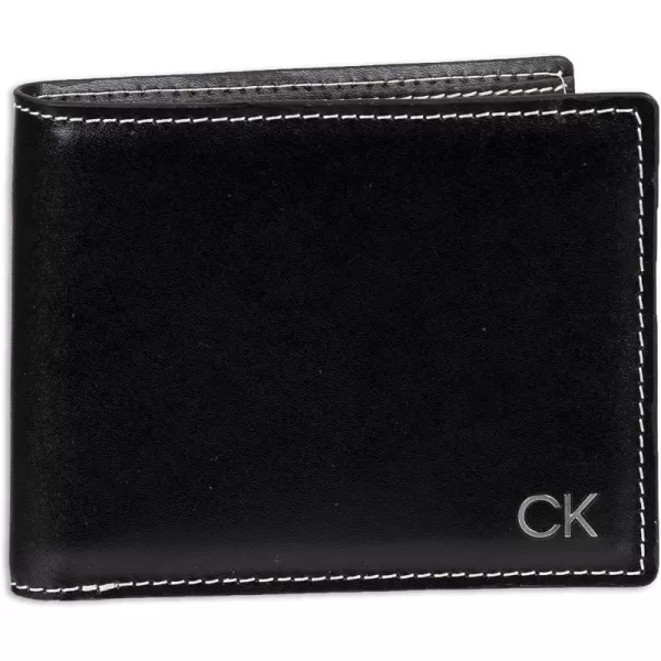 Calvin Klein Mens RFID Leather Minimalist Bifold WalletBlack Logo Individual Wallet