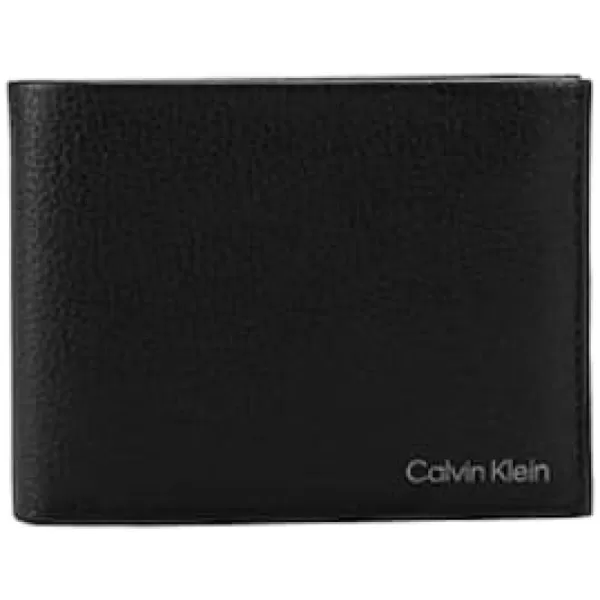 Calvin Klein Mens RFID Leather Minimalist Bifold WalletBlackBlack Solid