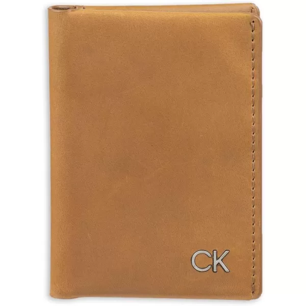 Calvin Klein Mens RFID Leather Minimalist Bifold WalletTan Duofold Individual Wallet