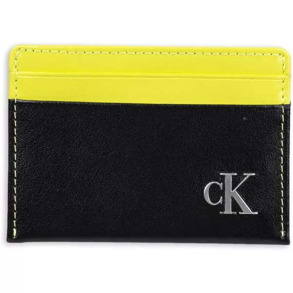 Calvin Klein Mens RFID Leather Slim Minimalist Card Case Wallet and Wallet SetsClassic BlackNeon Yellow Individual Wallet