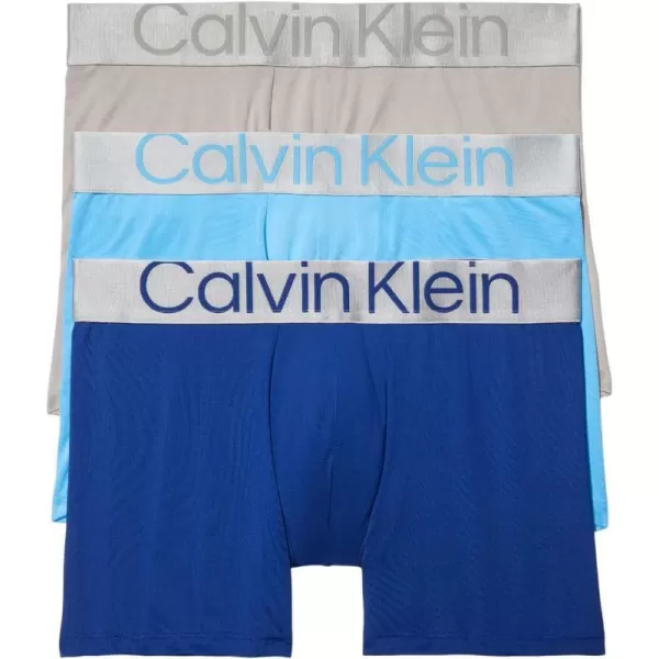 Calvin Klein Mens Reconsidered Steel Micro 3Pack Boxer BriefMidnight Blue Signature Blue Clay Grey