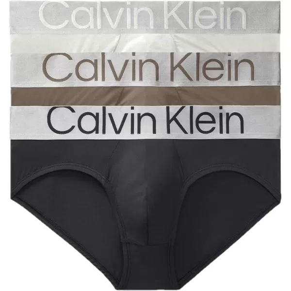 Calvin Klein Mens Reconsidered Steel Micro 3Pack Hip BriefSnow Cone Natural Gray Black