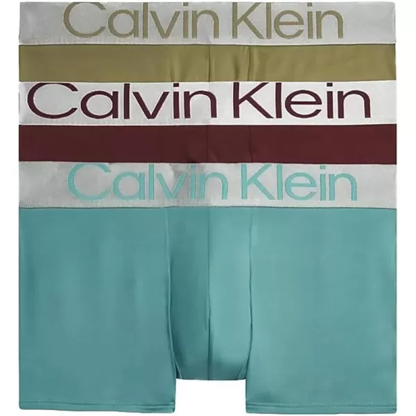 Calvin Klein Mens Reconsidered Steel Micro 3Pack TrunkRum RaisinCamo GreenDusty Teal