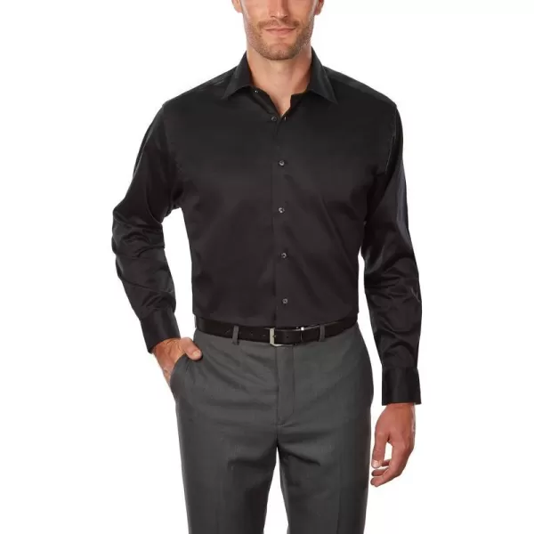 Calvin Klein Mens Regular Fit Stretch Solid Spread CollarDressShirtBlack