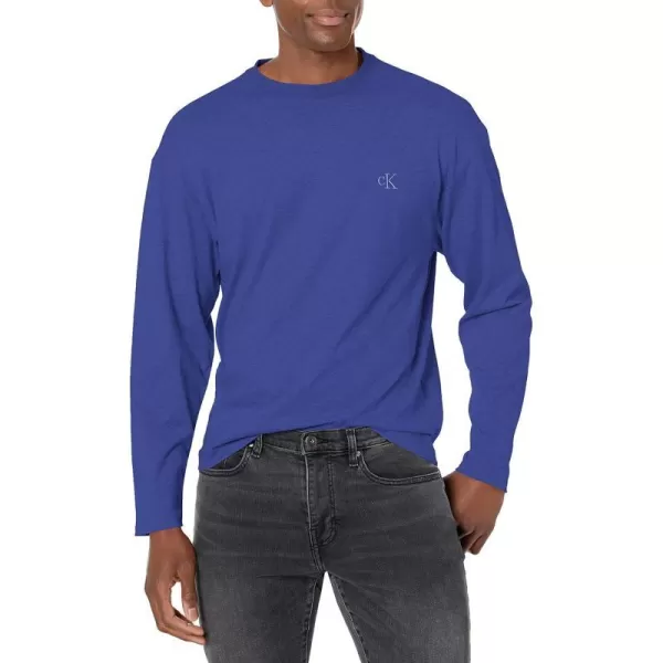 Calvin Klein Mens Relaxed Fit Archive Logo Crewneck Long Sleeve TeeBeacon Blue