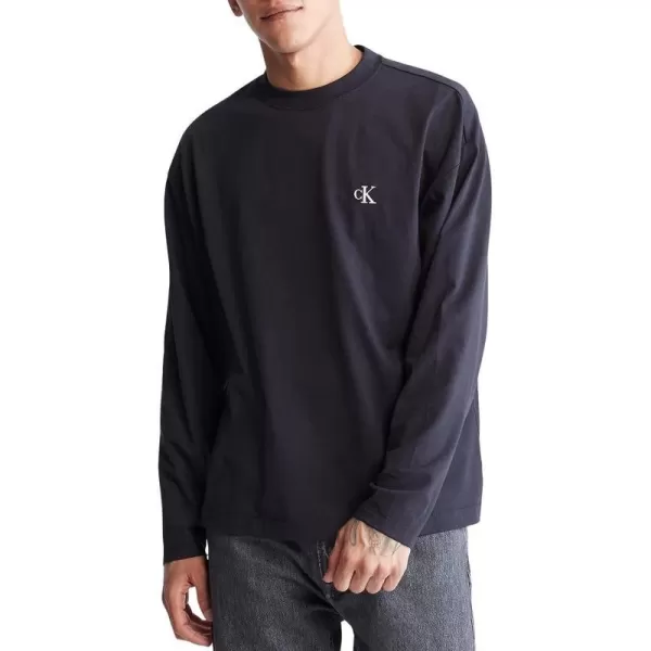 Calvin Klein Mens Relaxed Fit Archive Logo Crewneck Long Sleeve TeeBlack Beauty