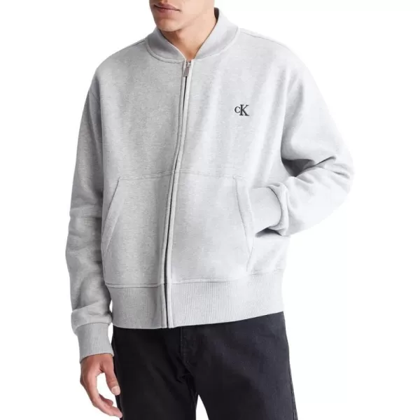 Calvin Klein Mens Relaxed Fit Archive Logo Fleece Bomber JacketHeroic Grey Heather