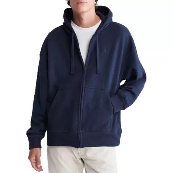 Calvin Klein Mens Relaxed Fit Archive Logo Fleece Full Zip HoodieDark Sapphire