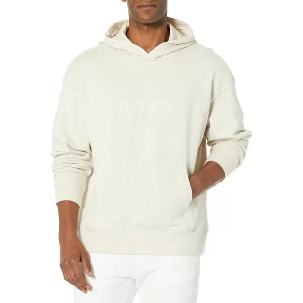 Calvin Klein Mens Relaxed Fit Logo French Terry HoodieBeige Heather