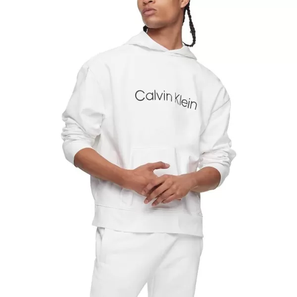 Calvin Klein Mens Relaxed Fit Logo French Terry HoodieBrilliant White