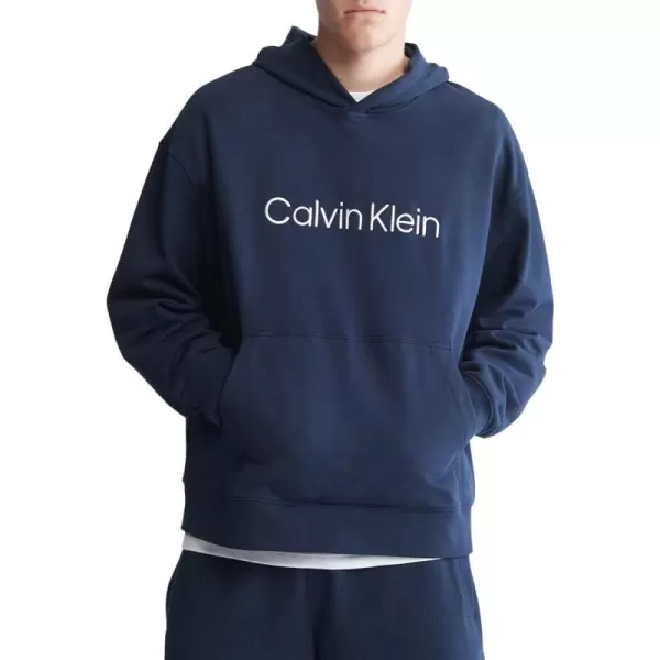 Calvin Klein Mens Relaxed Fit Logo French Terry HoodieDark Sapphire