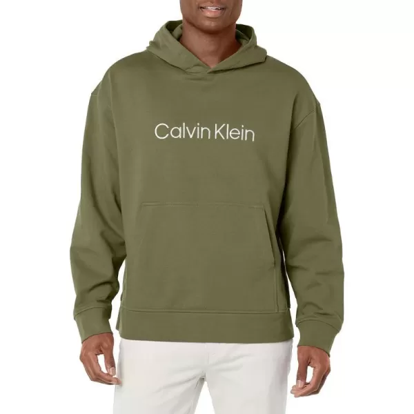 Calvin Klein Mens Relaxed Fit Logo French Terry HoodieJolly Green Bea