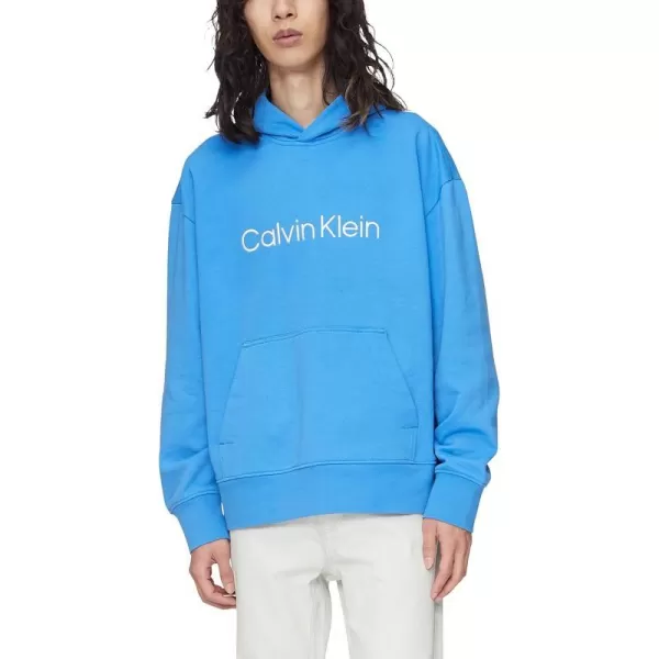 Calvin Klein Mens Relaxed Fit Logo French Terry HoodiePalace Blue