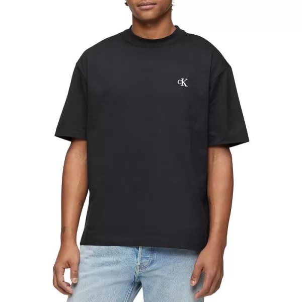 Calvin Klein Mens Relaxed Fit Monogram Logo Crewneck TShirtBlack Beauty