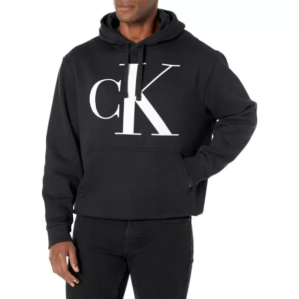 Calvin Klein Mens Relaxed Fit Monogram Logo Fleece HoodieBlack Beauty