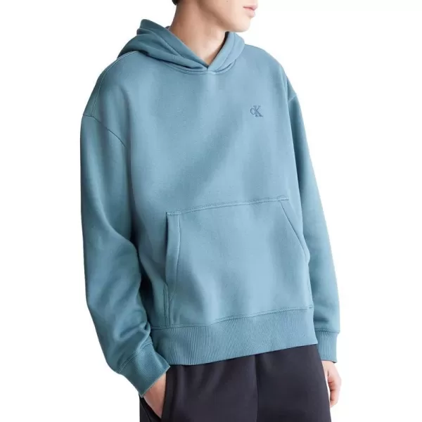 Calvin Klein Mens Relaxed Fit Monogram Logo Fleece HoodieBlue Lake