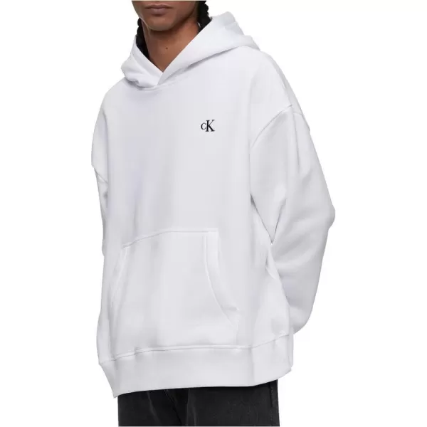 Calvin Klein Mens Relaxed Fit Monogram Logo Fleece HoodieBrilliant White