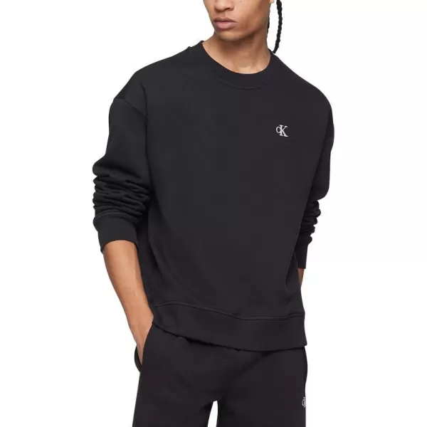 Calvin Klein Mens Relaxed Fit Monogram Logo Fleece SweatshirtBlack Beauty