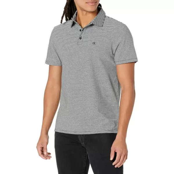 Calvin Klein Mens Smooth Cotton Monogram Logo Feeder Stripe Polo ShirtBlack Beauty