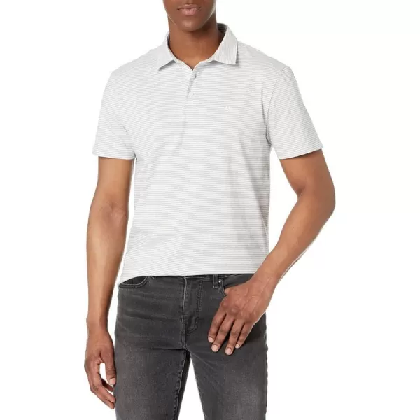 Calvin Klein Mens Smooth Cotton Monogram Logo Feeder Stripe Polo ShirtBrilliant White