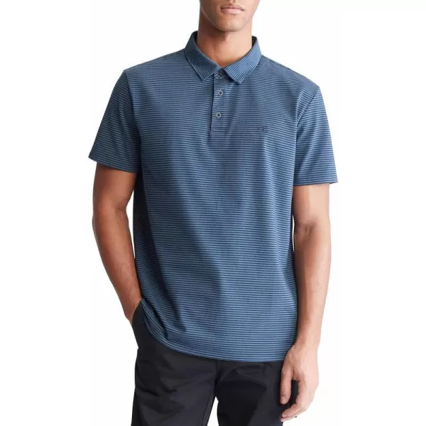 Calvin Klein Mens Smooth Cotton Monogram Logo Feeder Stripe Polo ShirtDark Sapphire