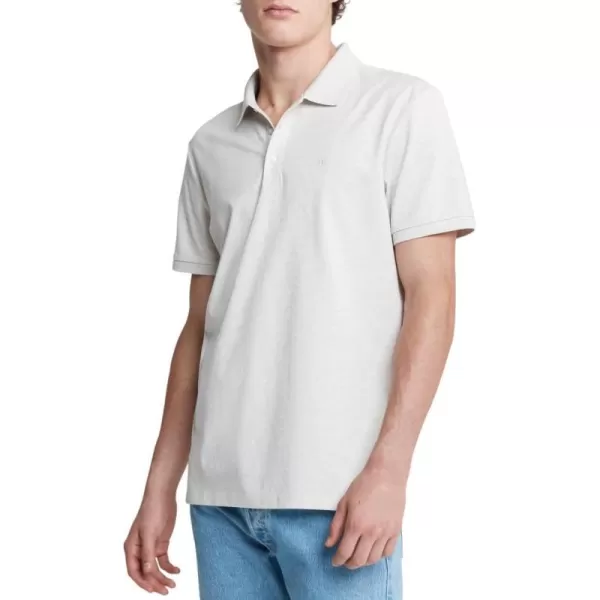 Calvin Klein Mens Smooth Cotton Monogram Logo Polo ShirtChalk Heather