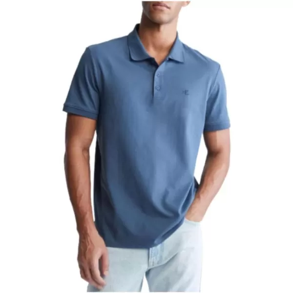 Calvin Klein Mens Smooth Cotton Monogram Logo Polo ShirtCrayon Blue