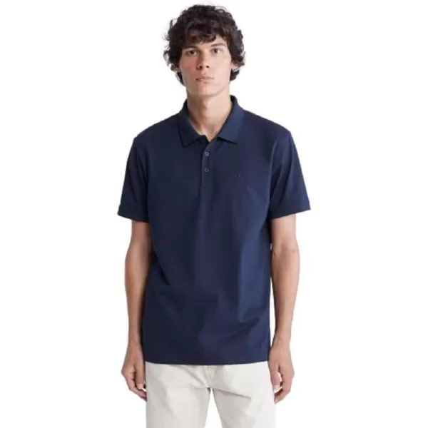 Calvin Klein Mens Smooth Cotton Monogram Logo Polo ShirtDark Sapphire