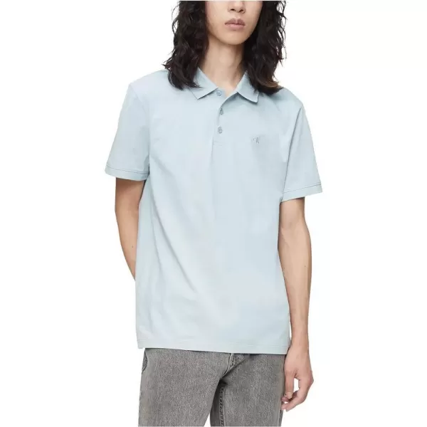 Calvin Klein Mens Smooth Cotton Monogram Logo Polo ShirtDove Blue