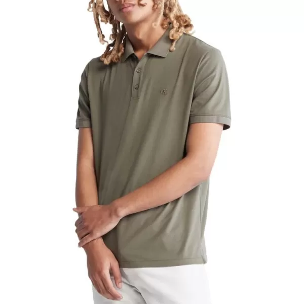 Calvin Klein Mens Smooth Cotton Monogram Logo Polo ShirtDusty Olive