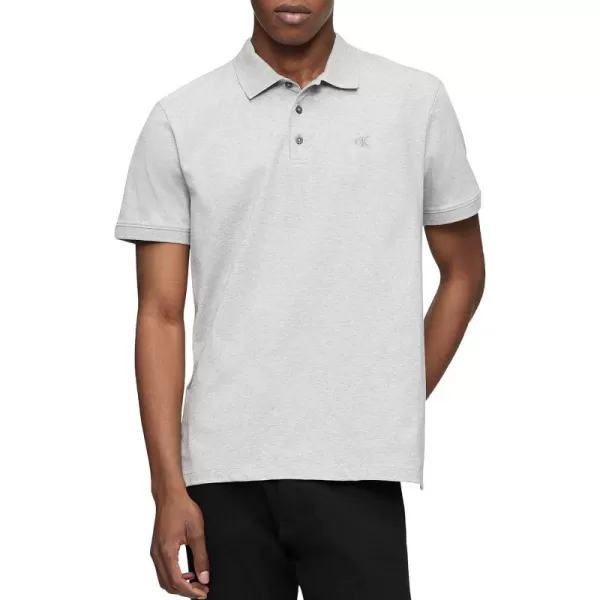 Calvin Klein Mens Smooth Cotton Monogram Logo Polo ShirtHeroic Grey Heather