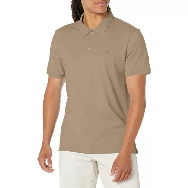 Calvin Klein Mens Smooth Cotton Monogram Logo Polo ShirtNatural Gray