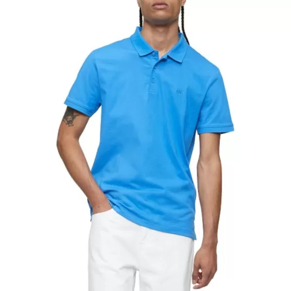 Calvin Klein Mens Smooth Cotton Monogram Logo Polo ShirtPalace Blue