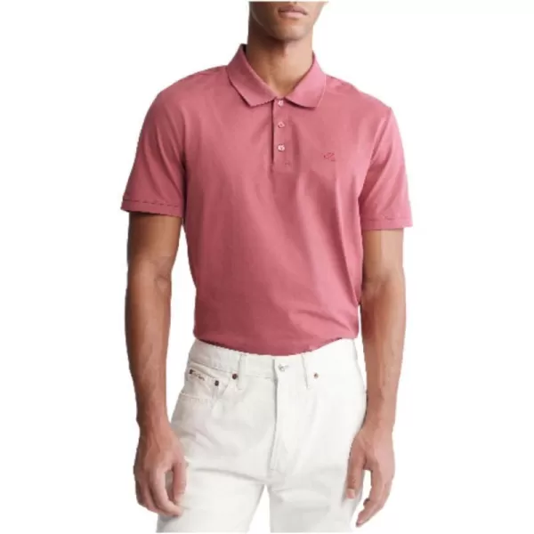 Calvin Klein Mens Smooth Cotton Monogram Logo Polo ShirtRaspberry Blush