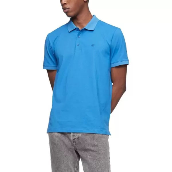 Calvin Klein Mens Smooth Cotton Monogram Logo Polo ShirtVallarta Blue