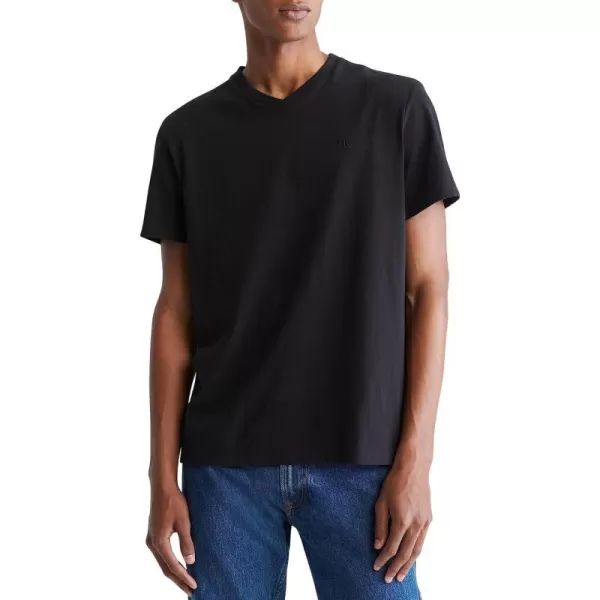 Calvin Klein Mens Smooth Cotton Solid VNeck TShirtBlack Beauty