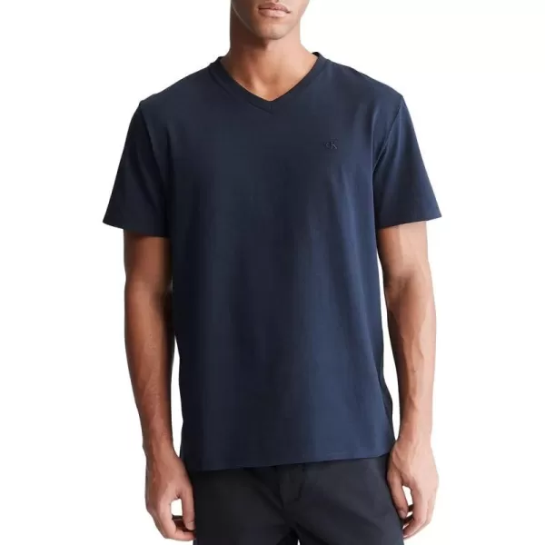 Calvin Klein Mens Smooth Cotton Solid VNeck TShirtDark Sapphire