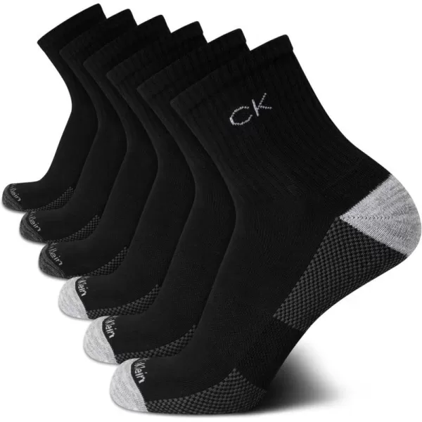 Calvin Klein Mens Socks  Athletic Cushioned High Quarter Cut Socks 6 PackBlack