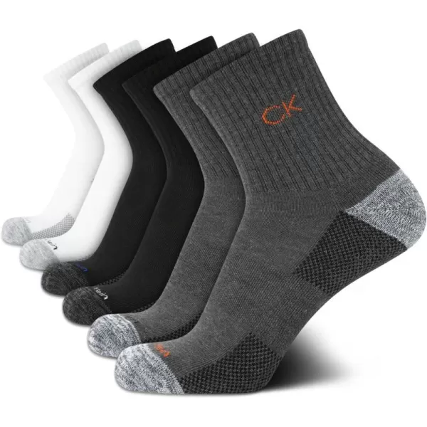 Calvin Klein Mens Socks  Athletic Cushioned High Quarter Cut Socks 6 PackHeather Grey Assorted