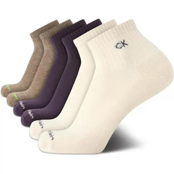 Calvin Klein Mens Socks  Athletic Cushioned High Quarter Cut Socks 6 PackKhaki Assorted