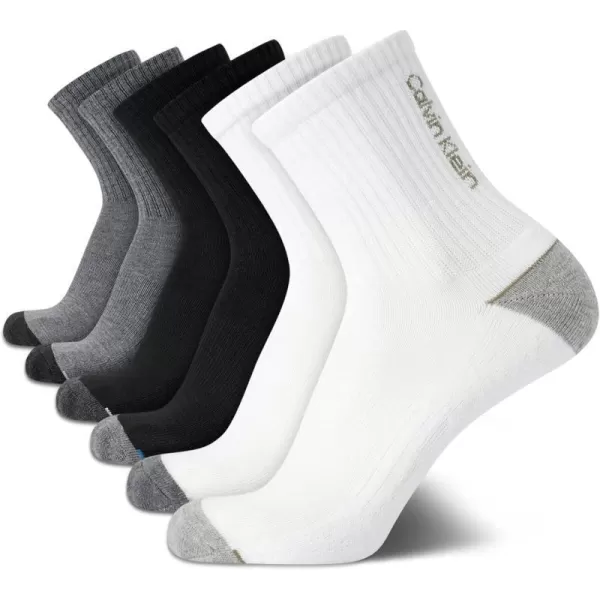 Calvin Klein Mens Socks  Athletic Cushioned High Quarter Cut Socks 6 PackWhite Multi