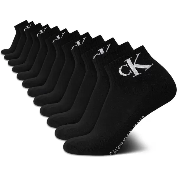 Calvin Klein Mens Socks  Athletic Cushioned Quarter Cut Ankle Socks 12 PackBlack