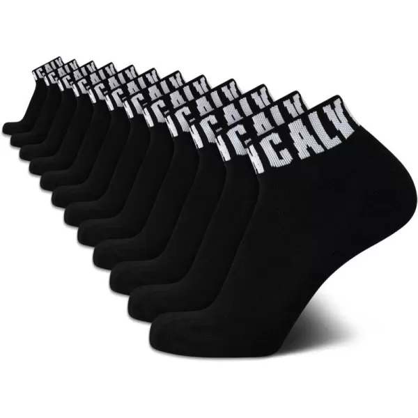 Calvin Klein Mens Socks  Athletic Cushioned Quarter Cut Ankle Socks 12 PackBlack Logo