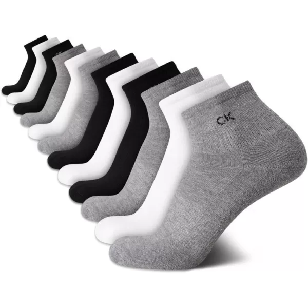 Calvin Klein Mens Socks  Athletic Cushioned Quarter Cut Ankle Socks 12 PackBlackWhiteGrey