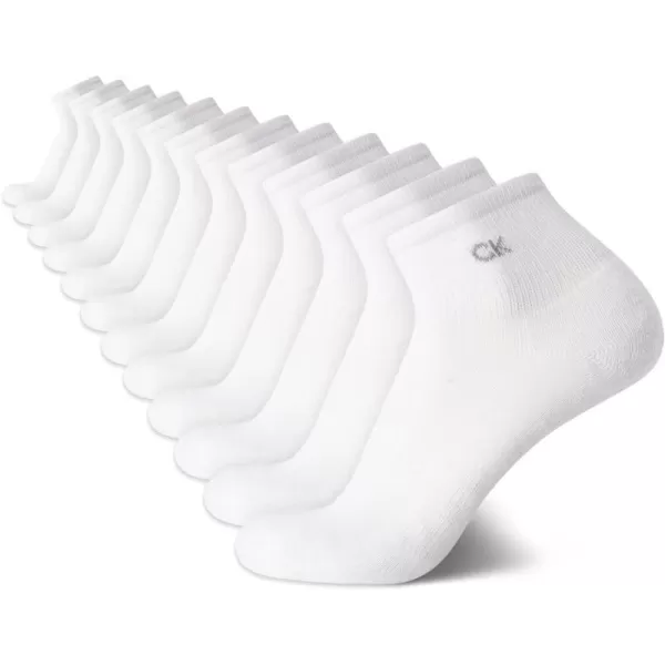 Calvin Klein Mens Socks  Athletic Cushioned Quarter Cut Ankle Socks 12 PackPure White